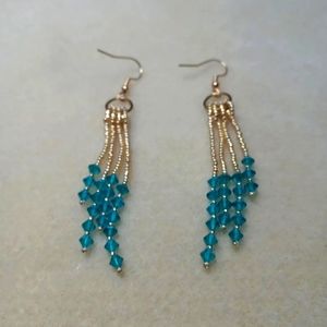 Gold and teal Swarovski earrings